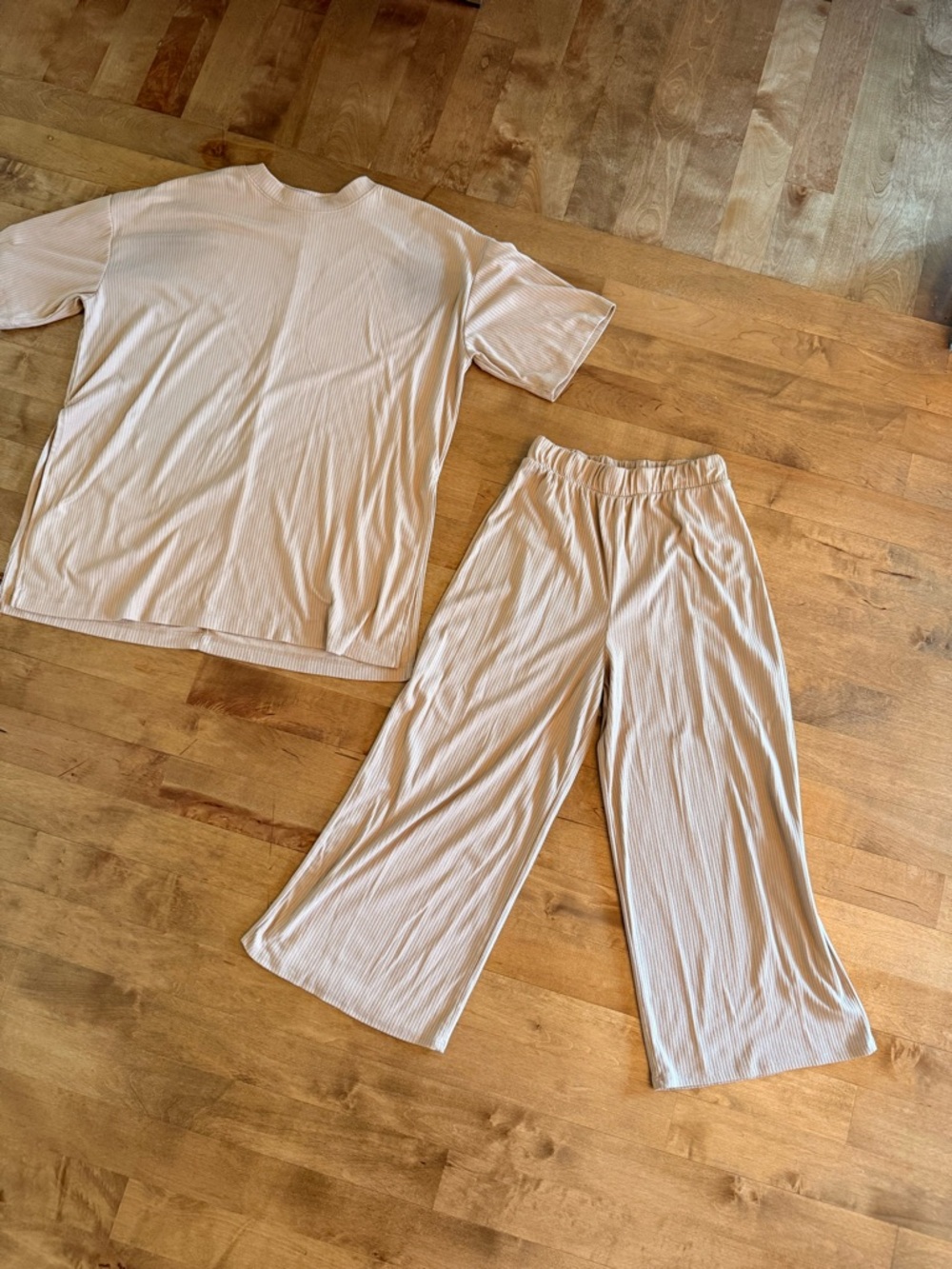 Dressed in LALA Beige Ribbed Lounge Pantsuit Set